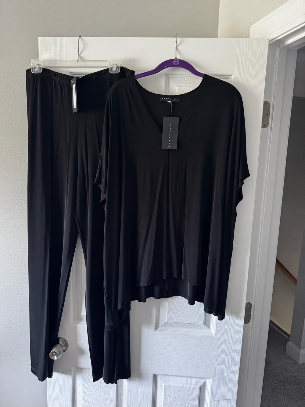 Bryn Walker Black V-Neck Draped Top & Pull-On Pants Set